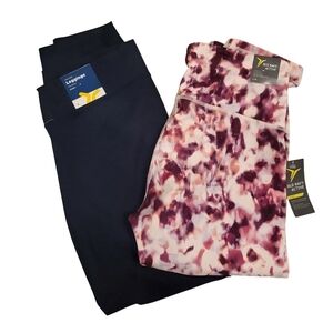 Two Pairs Old Navy Leggings Black & Purple Print Angle Length & Crop Size Large